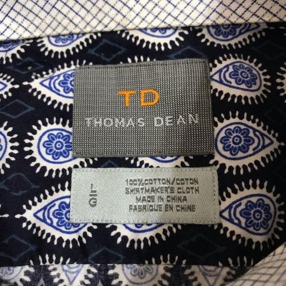 Thomas Dean Blue Men's Large Paisley Print Shirt - Picture 7 of 7